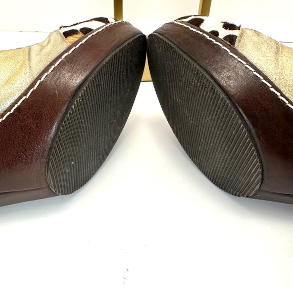 Y2KCoach Patchwork Platform Mules Leopard Calf Hair Metallic Leather Heels Multi - Picture 15 of 16